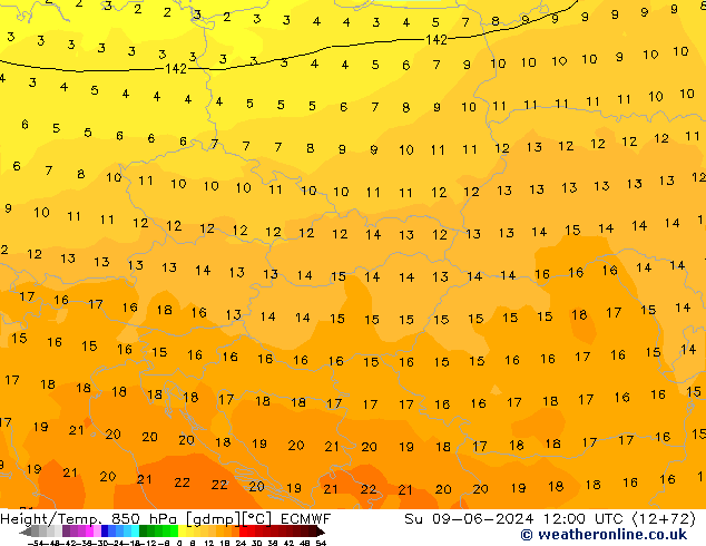 Z500/Yağmur (+YB)/Z850 ECMWF Paz 09.06.2024 12 UTC