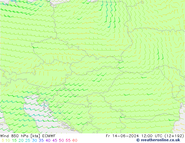 Viento 850 hPa ECMWF vie 14.06.2024 12 UTC