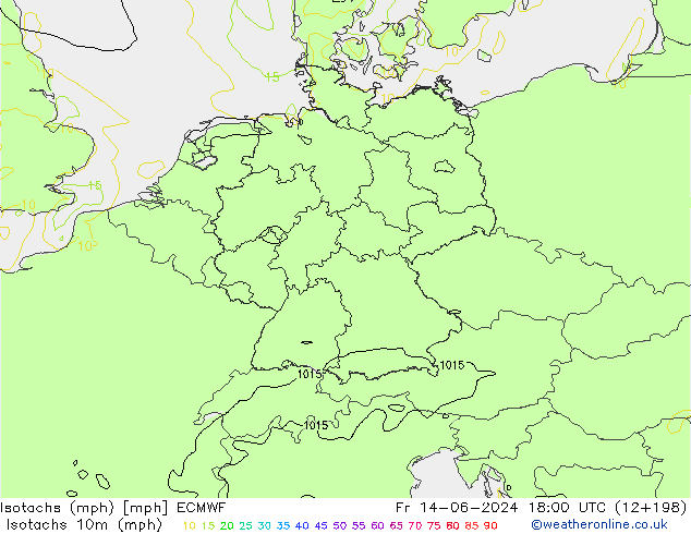 Eşrüzgar Hızları mph ECMWF Cu 14.06.2024 18 UTC