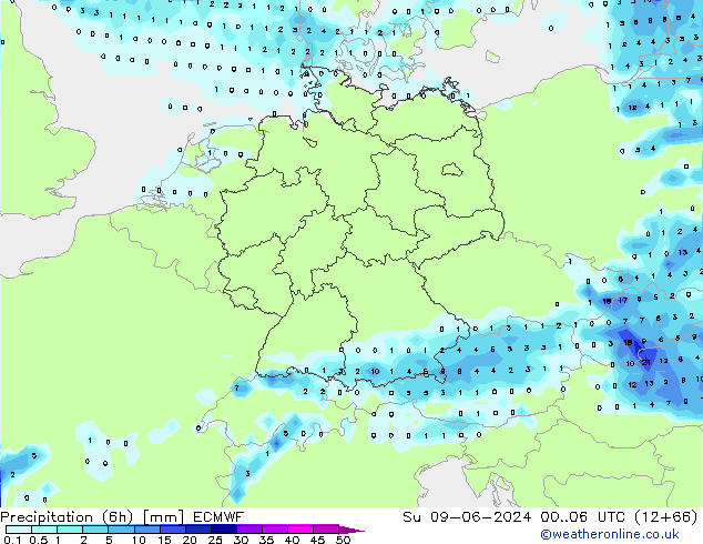 Z500/Rain (+SLP)/Z850 ECMWF Su 09.06.2024 06 UTC