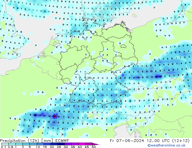 Nied. akkumuliert (12Std) ECMWF Fr 07.06.2024 00 UTC