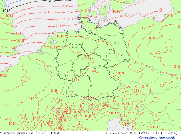 Bodendruck ECMWF Fr 07.06.2024 12 UTC