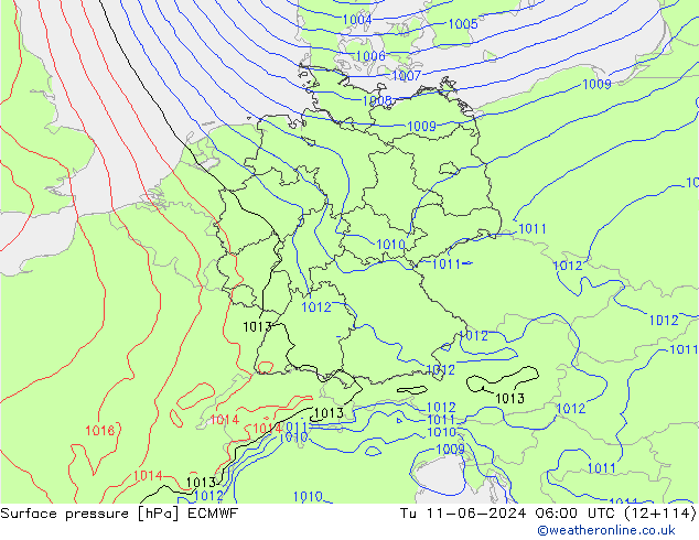 приземное давление ECMWF вт 11.06.2024 06 UTC