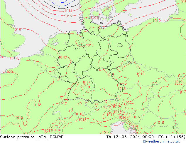 Pressione al suolo ECMWF gio 13.06.2024 00 UTC