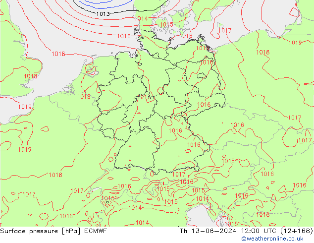 Pressione al suolo ECMWF gio 13.06.2024 12 UTC