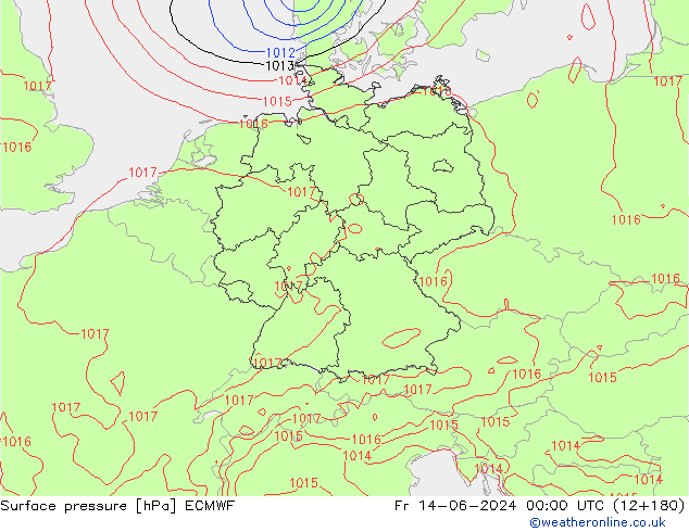 Luchtdruk (Grond) ECMWF vr 14.06.2024 00 UTC