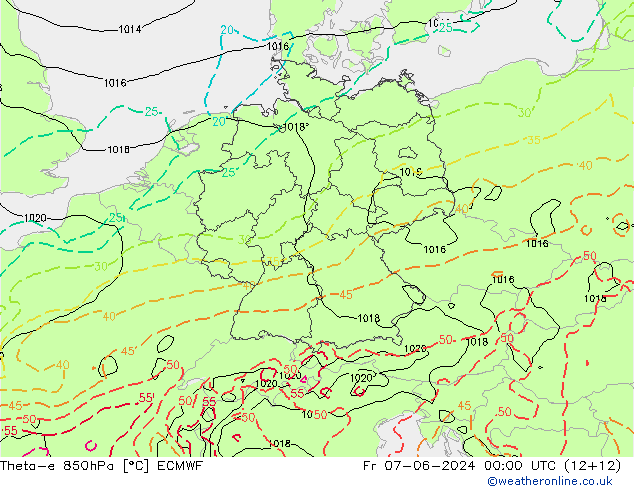 Theta-e 850hPa ECMWF Fr 07.06.2024 00 UTC