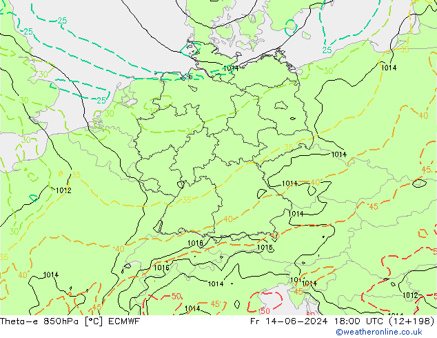 Theta-e 850hPa ECMWF Fr 14.06.2024 18 UTC