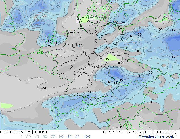 RH 700 hPa ECMWF ven 07.06.2024 00 UTC