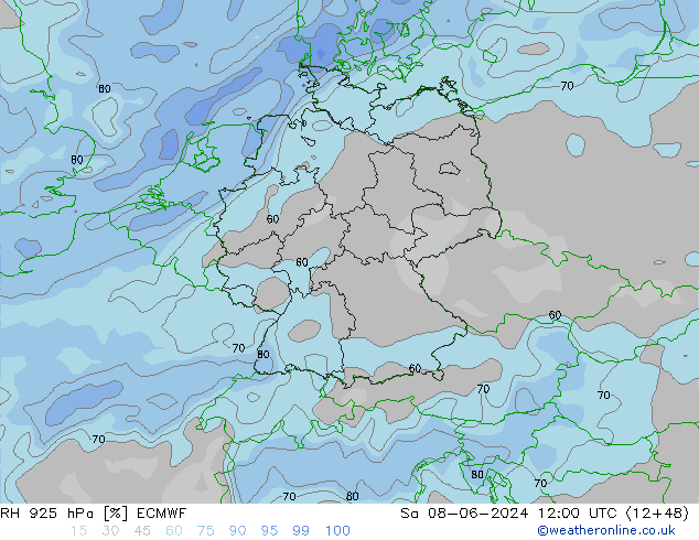 RH 925 hPa ECMWF so. 08.06.2024 12 UTC