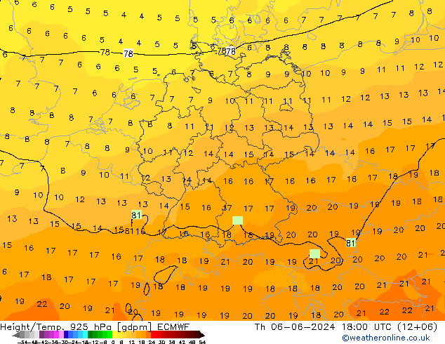 Height/Temp. 925 hPa ECMWF Do 06.06.2024 18 UTC