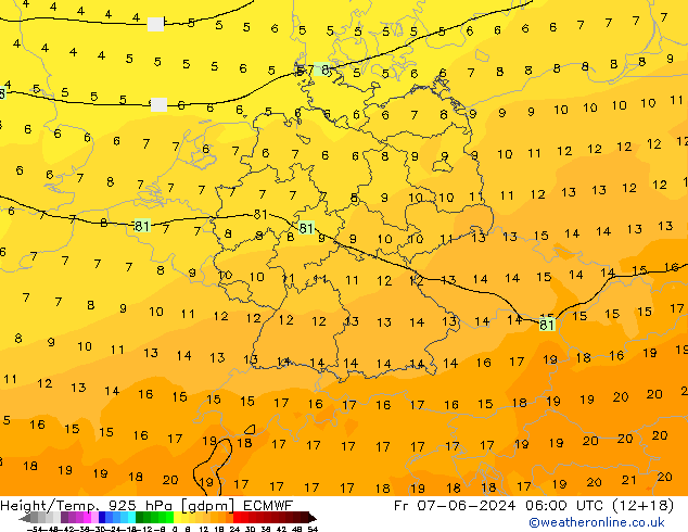 Yükseklik/Sıc. 925 hPa ECMWF Cu 07.06.2024 06 UTC