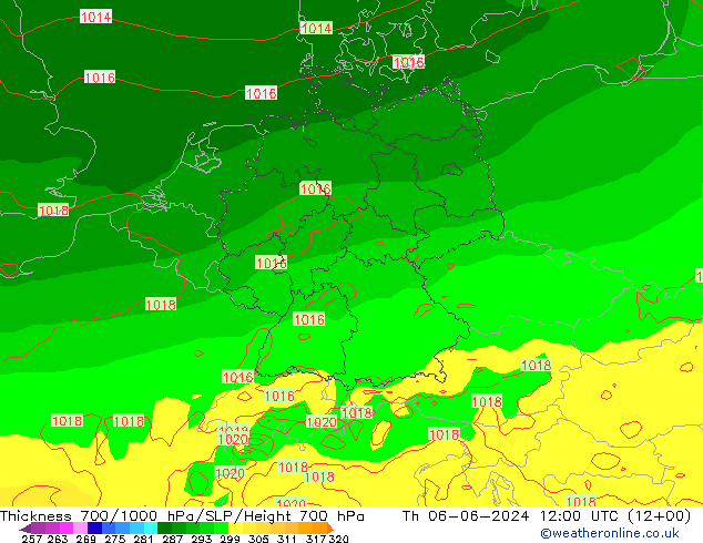 Thck 700-1000 hPa ECMWF 星期四 06.06.2024 12 UTC