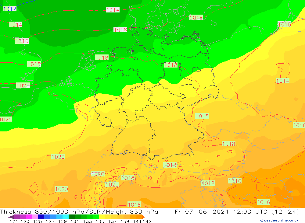 Schichtdicke 850-1000 hPa ECMWF Fr 07.06.2024 12 UTC