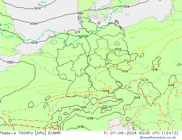 Theta-e 700hPa ECMWF Fr 07.06.2024 00 UTC