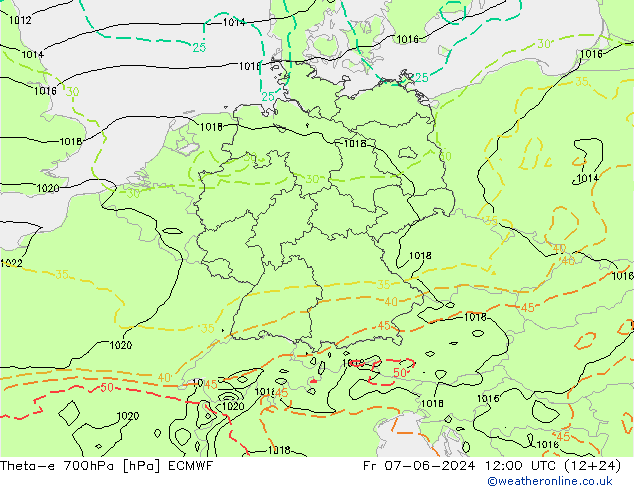 Theta-e 700hPa ECMWF Sex 07.06.2024 12 UTC