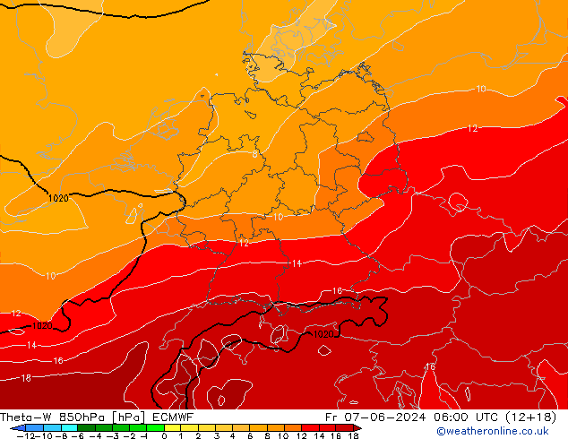 Theta-W 850hPa ECMWF  07.06.2024 06 UTC