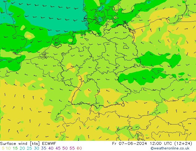 Bodenwind ECMWF Fr 07.06.2024 12 UTC