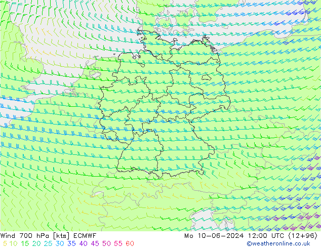 Wind 700 hPa ECMWF Mo 10.06.2024 12 UTC