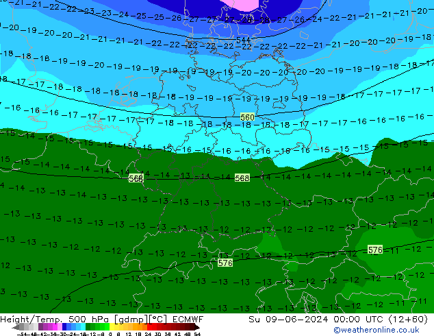 Z500/Rain (+SLP)/Z850 ECMWF Dom 09.06.2024 00 UTC