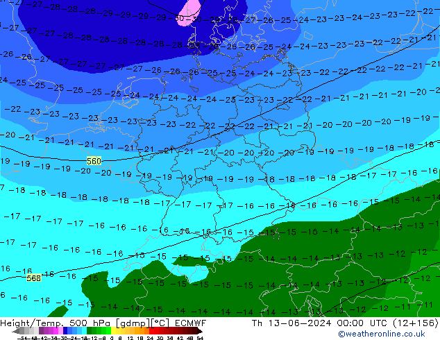 Z500/Rain (+SLP)/Z850 ECMWF Th 13.06.2024 00 UTC