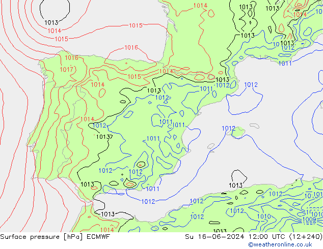 Surface pressure ECMWF Su 16.06.2024 12 UTC