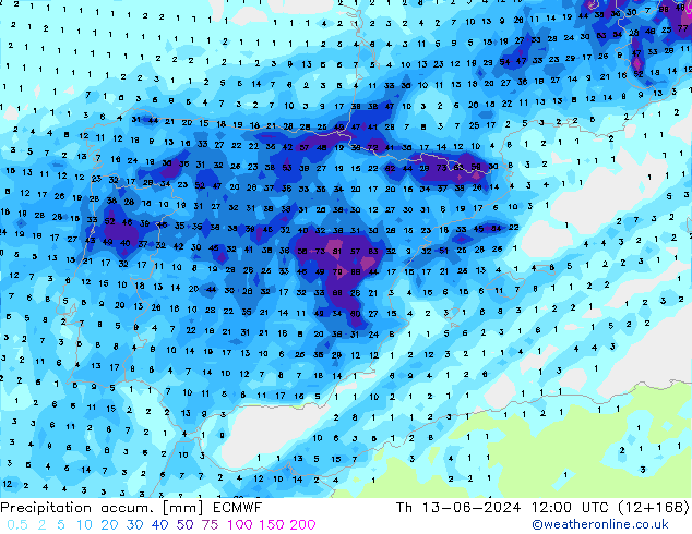 Nied. akkumuliert ECMWF Do 13.06.2024 12 UTC