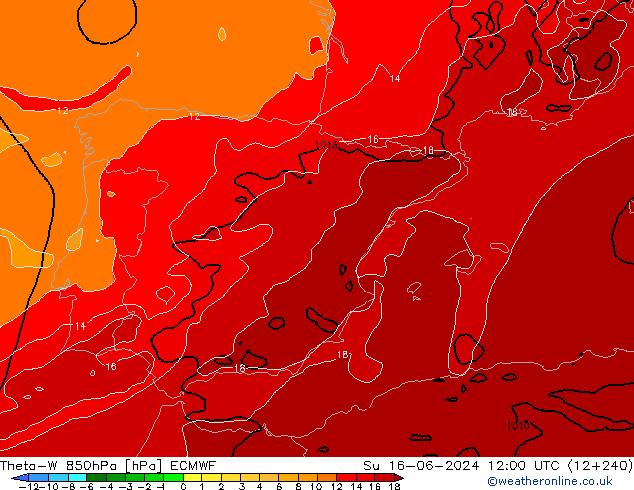 Theta-W 850hPa ECMWF Su 16.06.2024 12 UTC