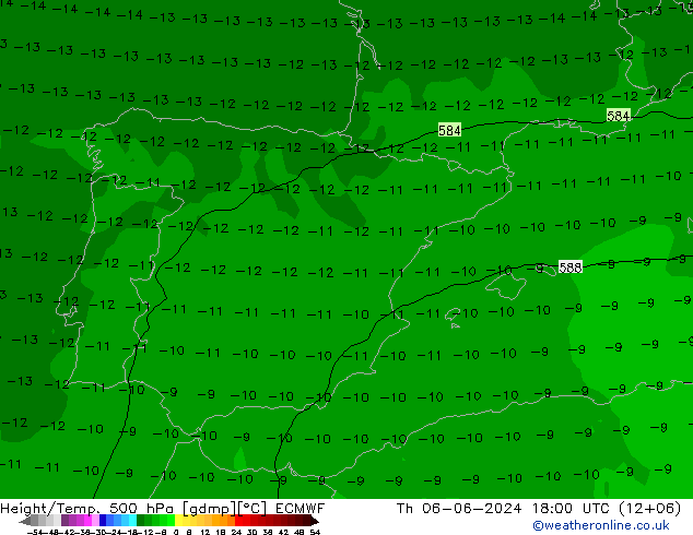 Z500/Rain (+SLP)/Z850 ECMWF Čt 06.06.2024 18 UTC