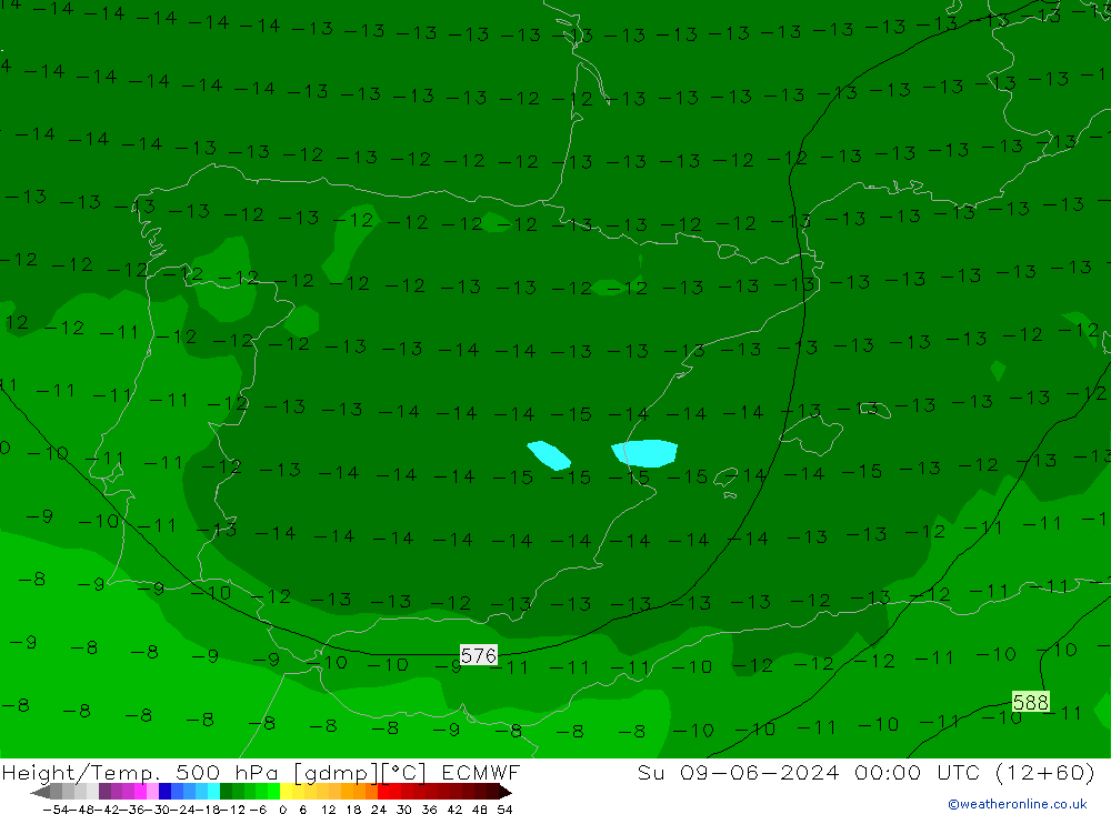 Z500/Rain (+SLP)/Z850 ECMWF Вс 09.06.2024 00 UTC