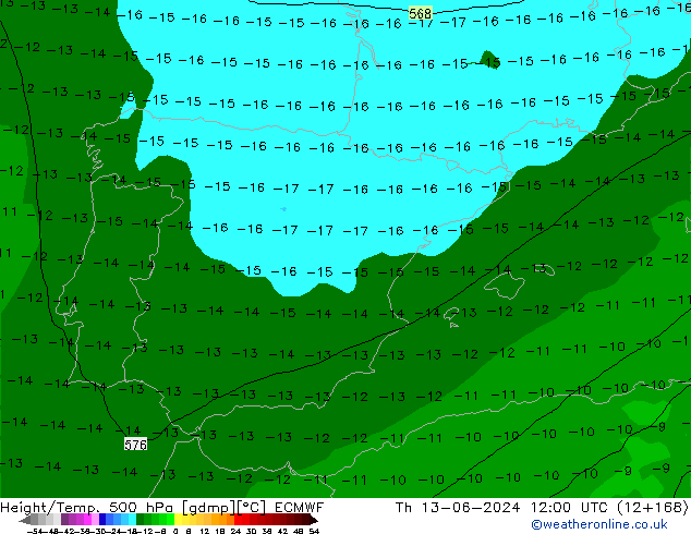 Z500/Rain (+SLP)/Z850 ECMWF Th 13.06.2024 12 UTC