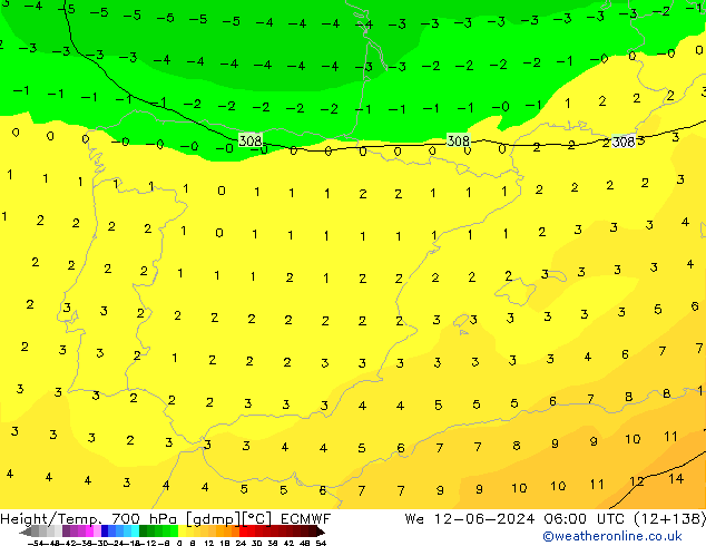 Height/Temp. 700 hPa ECMWF  12.06.2024 06 UTC