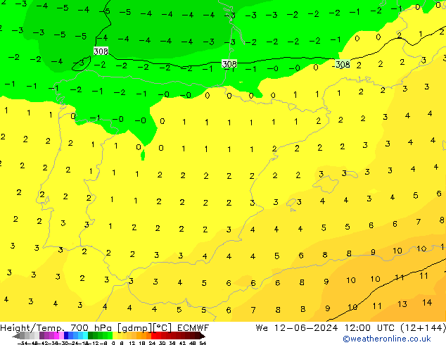 Height/Temp. 700 hPa ECMWF  12.06.2024 12 UTC