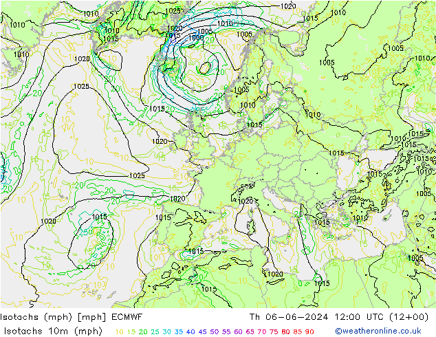 Isotachs (mph) ECMWF чт 06.06.2024 12 UTC