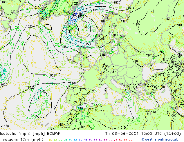 Isotachs (mph) ECMWF Qui 06.06.2024 15 UTC