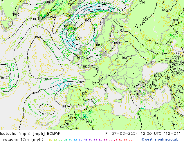 Isotachs (mph) ECMWF Fr 07.06.2024 12 UTC