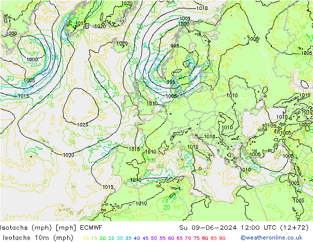 Isotachs (mph) ECMWF dom 09.06.2024 12 UTC