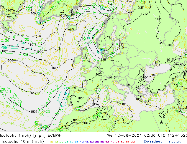 Isotachen (mph) ECMWF wo 12.06.2024 00 UTC
