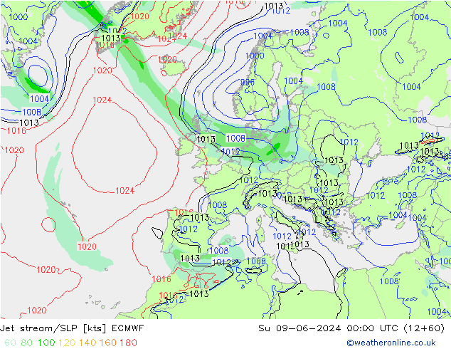 Polarjet/Bodendruck ECMWF So 09.06.2024 00 UTC
