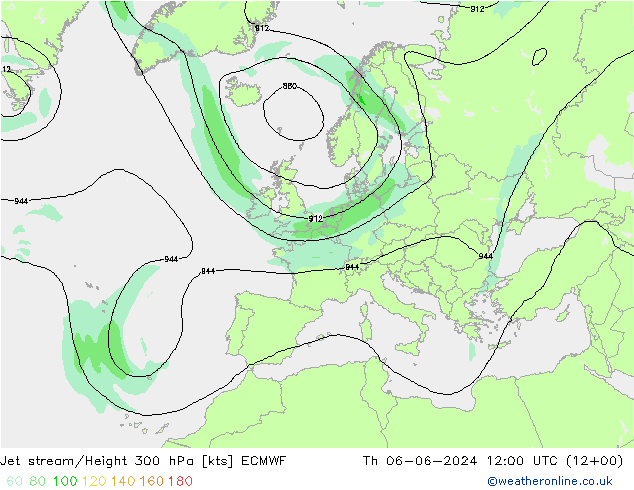 Corrente a getto ECMWF gio 06.06.2024 12 UTC