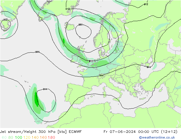 Jet stream/Height 300 hPa ECMWF Fr 07.06.2024 00 UTC