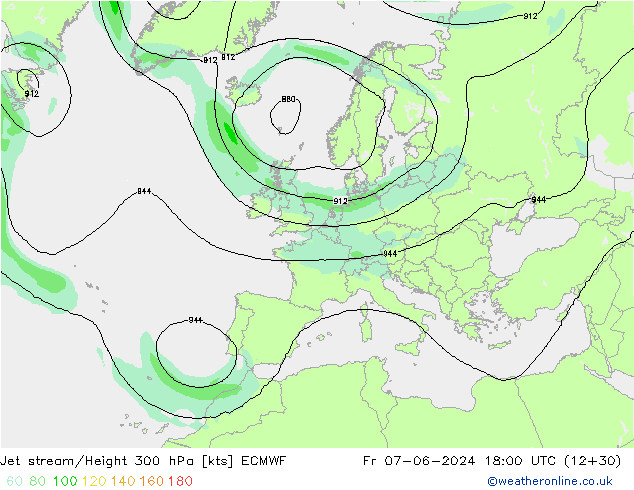 Jet stream/Height 300 hPa ECMWF Fr 07.06.2024 18 UTC