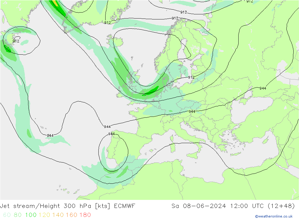 Corriente en chorro ECMWF sáb 08.06.2024 12 UTC