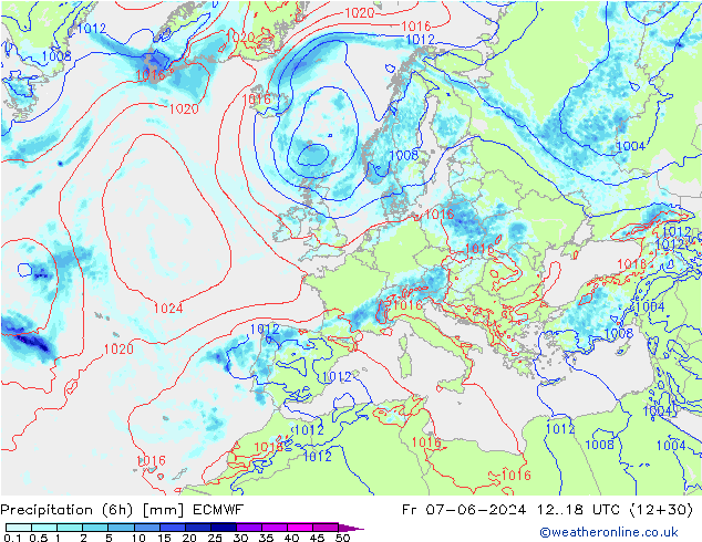 Z500/Rain (+SLP)/Z850 ECMWF vie 07.06.2024 18 UTC