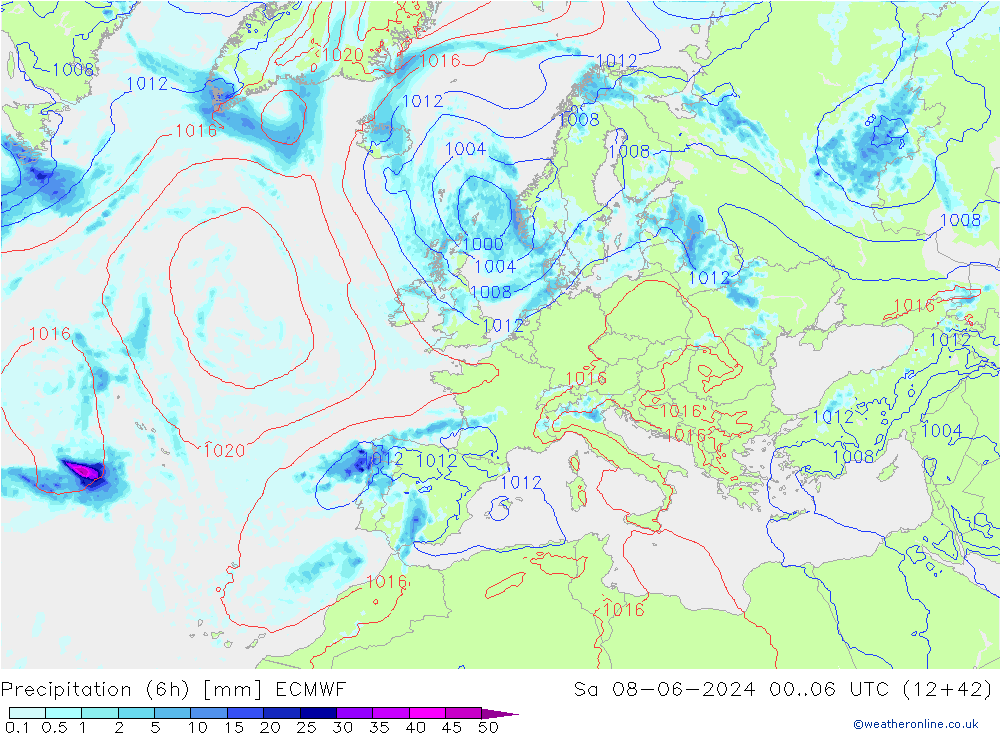 Z500/Rain (+SLP)/Z850 ECMWF Sa 08.06.2024 06 UTC