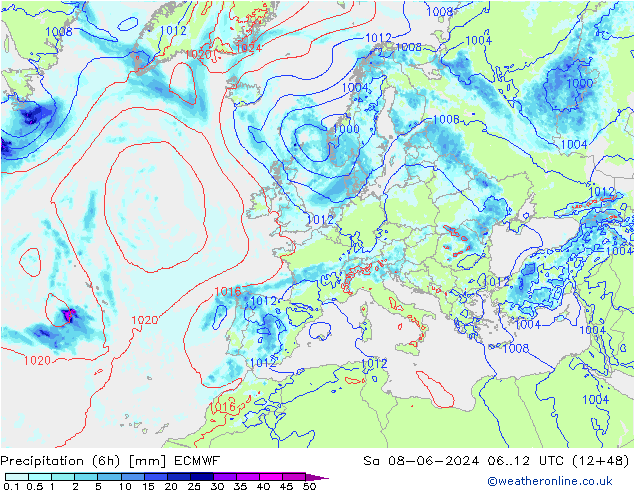 Z500/Yağmur (+YB)/Z850 ECMWF Cts 08.06.2024 12 UTC