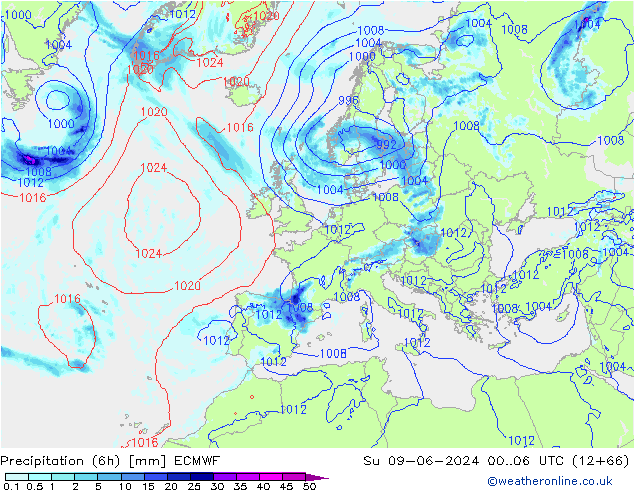 Z500/Yağmur (+YB)/Z850 ECMWF Paz 09.06.2024 06 UTC