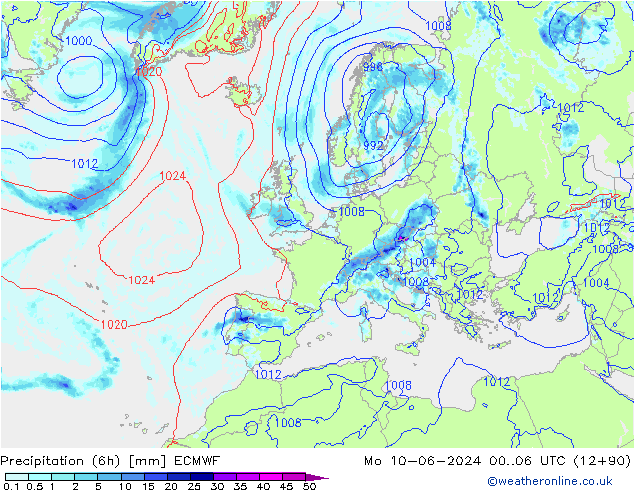 Z500/Rain (+SLP)/Z850 ECMWF Mo 10.06.2024 06 UTC