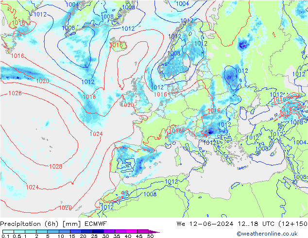 Précipitation (6h) ECMWF mer 12.06.2024 18 UTC