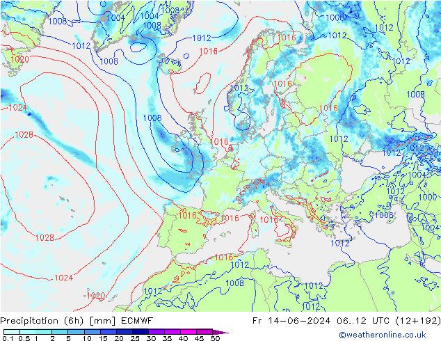 Z500/Rain (+SLP)/Z850 ECMWF Fr 14.06.2024 12 UTC